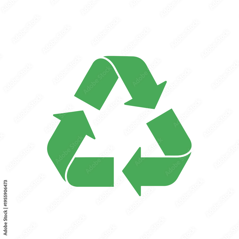 Fototapeta premium Green recycling symbol on a white background representing environmental conservation.