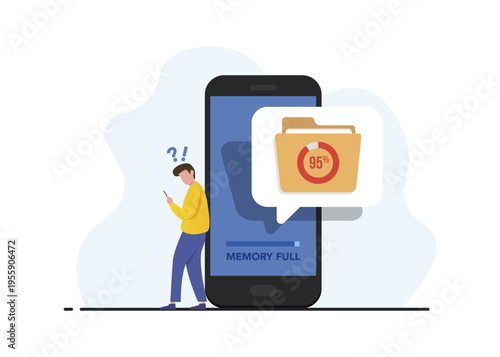 Smartphone User Confused by Full Memory Warning Stock Illustration.