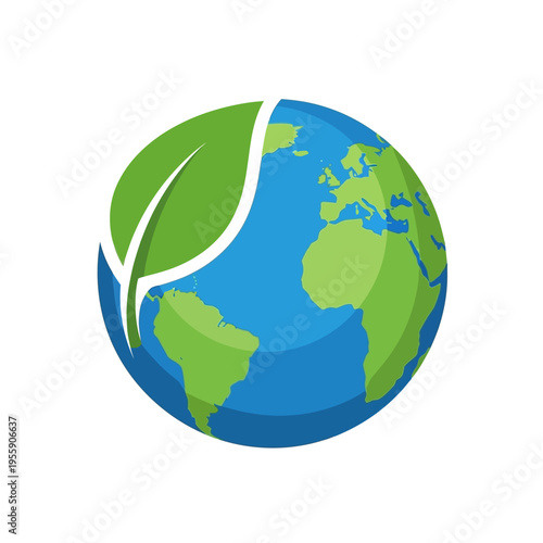Green Earth with Leaf Symbol Representing Nature and Ecology.