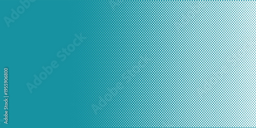 Green - turquoise background divided by diagonal. White to teal dot pattern gradient, halftone effect, small dots enlarge to the right