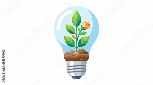 A vibrant lightbulb encapsulates a flourishing plant, emphasizing the fusion of nature and technology, symbolizing growth, sustainability, and innovative thinking in design.