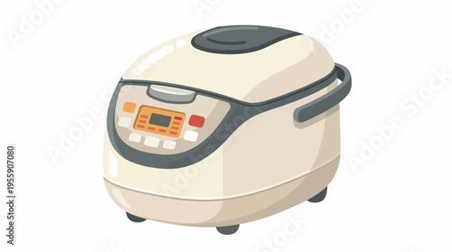 A sleek, modern rice cooker is showcased against a white background, representing convenience and innovation in home cooking for rice and other dishes.