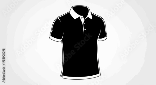 Modern black polo shirt with white collar and cuffs