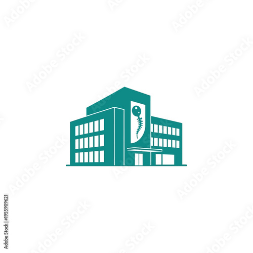 Contemporary building icon with a prominent sperm symbol, representing a specialized fertility clinic or reproductive health center