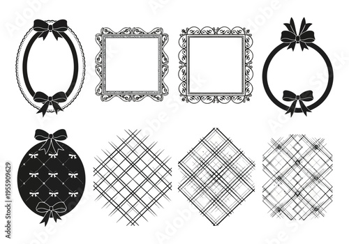 Elegant decorative frames and abstract patterns with bows and criss-cross lines Vector