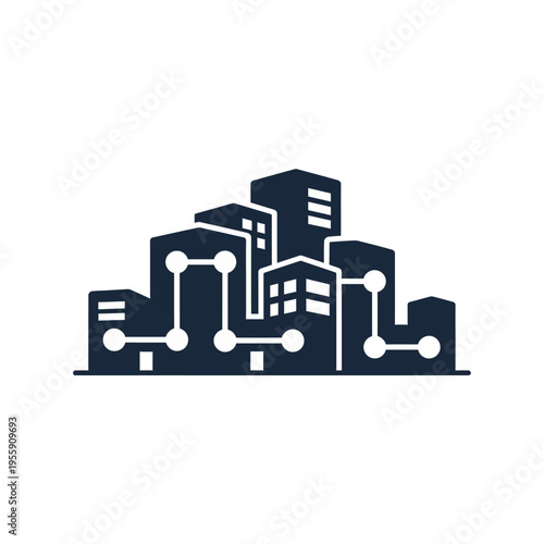 Minimalist city network graphic illustrating modern urban connectivity, digital infrastructure, and smart technology solutions for future development