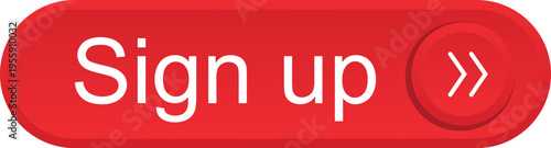 Large red button to register now. Flat style web user interface button. Login or register button. Vector illustration.