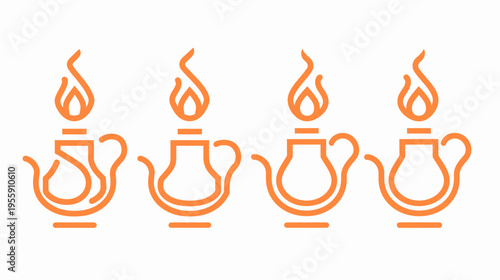 Four stylized, orange oil lamps with flames, depicted as minimal line art icons