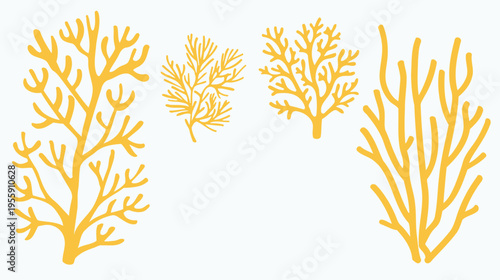 Minimal illustration of stylized coral clusters in golden yellow on a white background