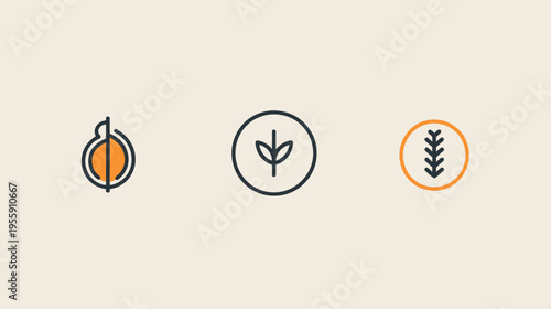 Three minimalistic plant icons line up on a pale beige background