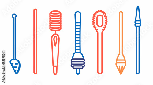 A set of different cleaning brushes, rendered as a bold outline graphic on white