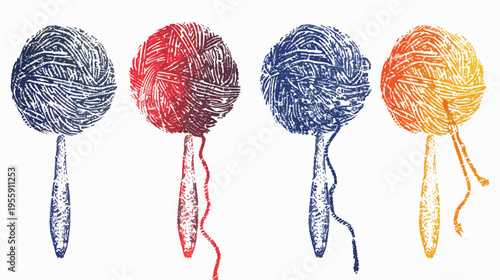 Four abstract, textured lollipops in various colors against a white background