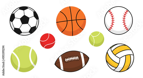 Sports Balls Vector Illustration, Flat Design, for Sport and Recreation