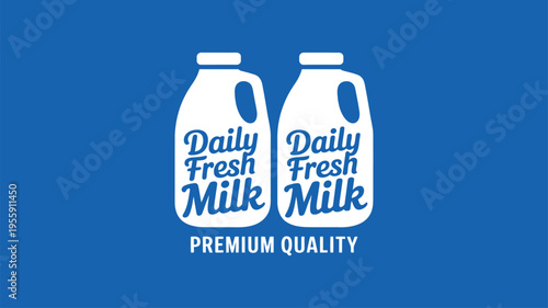 Two white milk jugs with Daily Fresh Milk Premium Quality text on a vibrant blue background