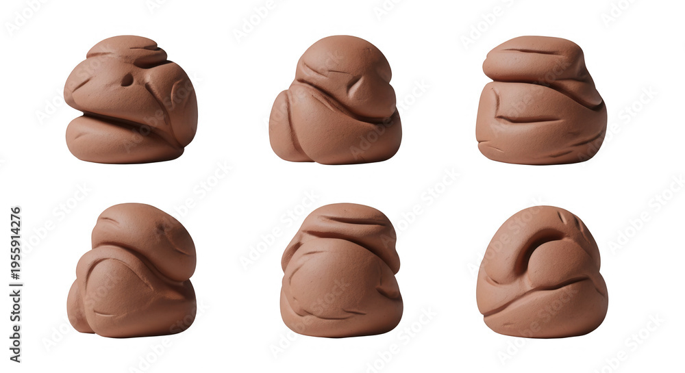 Fototapeta premium clay rock sculptures in various positions isolated on a white background suggesting art or crafts for conceptual projects