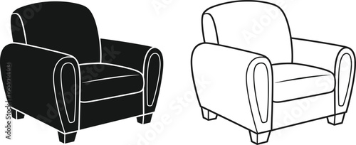 Modern Armchair Solid and Outline Vector Icons Vector