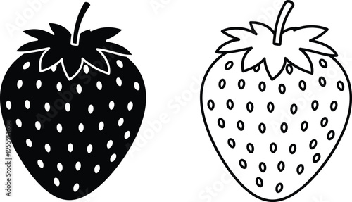 Strawberry Silhouette and Outline Icon Set Vector