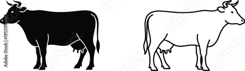 Black and White Cow Icons Set Vector