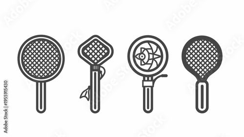 Simple vector image of four different nets or rackets on a white background