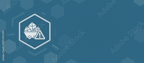 Mining industry crisis warning sign vector illustration with minerals in cart and copy space for text background