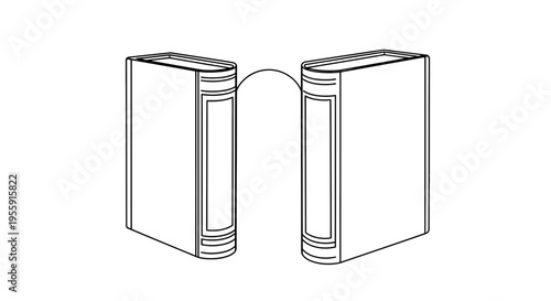 Two open books connected by a curved line, symbolizing knowledge sharing and connection