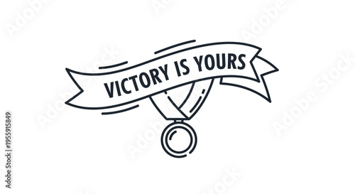 Victory is yours medal ribbon banner, success achievement award, winning concept
