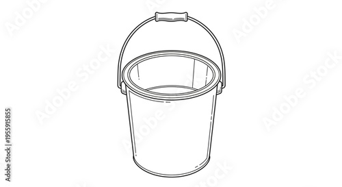 Vintage Bucket with Handle, Line Art Illustration, Retro Container for Storage or Transport