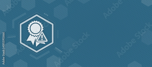 Quality certification warning sign vector illustration with award ribbon and copy space for text background