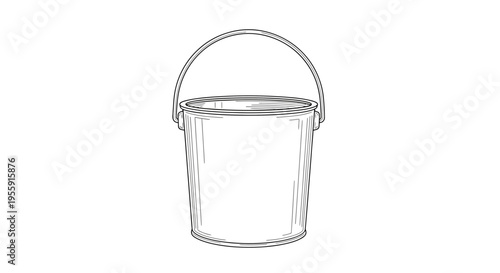 Vintage Paint Can Illustration - Retro Metal Bucket with Handle, Black and White Sketch