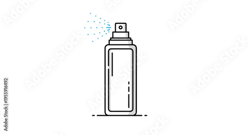 Spray bottle with mist, minimalist line art, isolated on white background