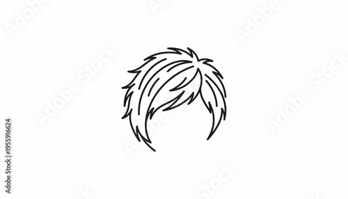 Stylized Black and White Line Art Icon of a Tousled Hairstyle
