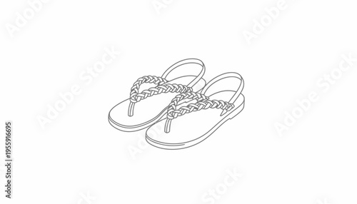 Summer Sandals Line Art: Braided Flip-Flops with Slingback Strap