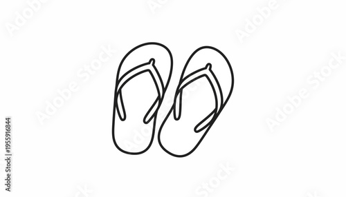 Simple Line Drawing of Flip Flops, Summer Beach Footwear Icon