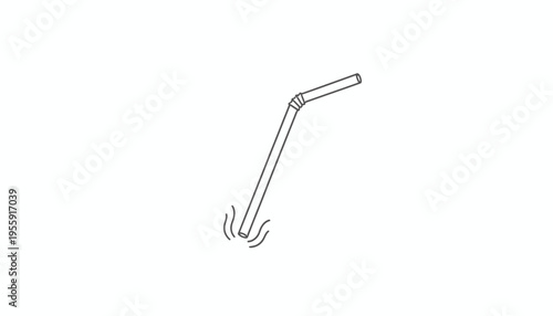Single drinking straw with bend, submerged in liquid, line art illustration
