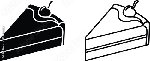 Cake Slice Icon Set with Cherry Topping Vector