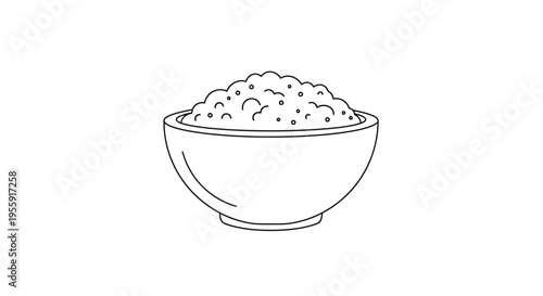 Simple Line Art Bowl of Grains, Rice, or Cereal