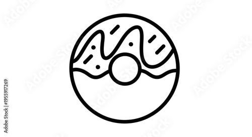 Simple Line Art Donut Icon with Sprinkles and Glaze