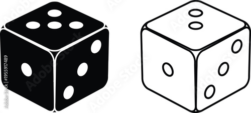 Black and White Dice Icons Set Vector Illustration Vector