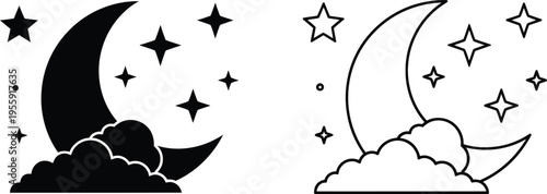 Moon Stars Clouds Icons Set Vector