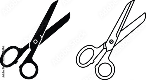 Black Scissors Silhouette and Outline Icon Set Vector