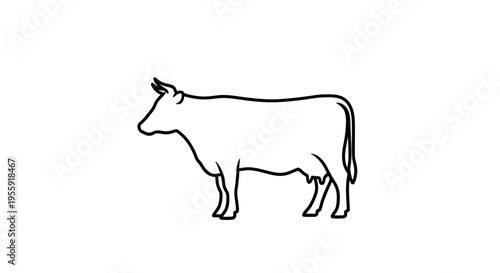 Minimalist Line Art of a Cow Standing Profile View on White Background