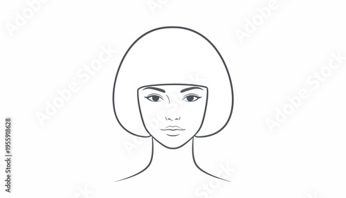 Minimalist Line Art Portrait of a Woman with Bob Hairstyle and Expressive Eyes