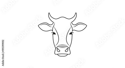 Minimalist Line Art Cow Head Icon, Simple Farm Animal Vector Illustration