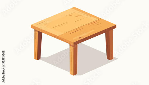 Minimal wooden table in isometric view with smooth surface and sturdy legs natural wood