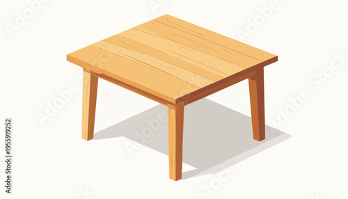 Simple wooden table with light texture shown in isometric perspective clean edges balanced