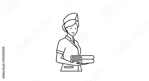Maid Holding Stacked Towels, Housekeeping Service Icon
