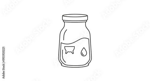 Line art illustration of a milk bottle with udder and drop icon, representing dairy product