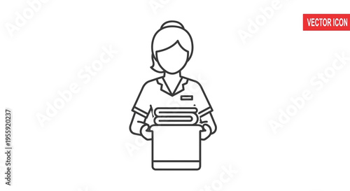 Maid Holding Clean Towels Icon, Housekeeping Service, Hotel Staff, Hospitality Vector