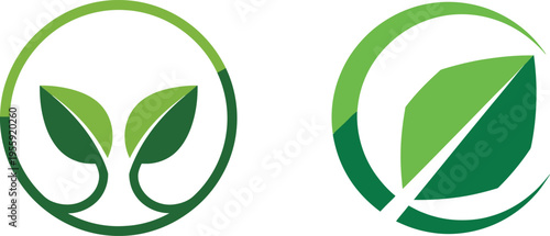 Green circular eco symbol with leaf element representing nature