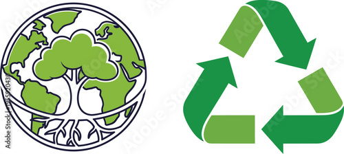 Tree of life globe recycle symbol green earth environment concept